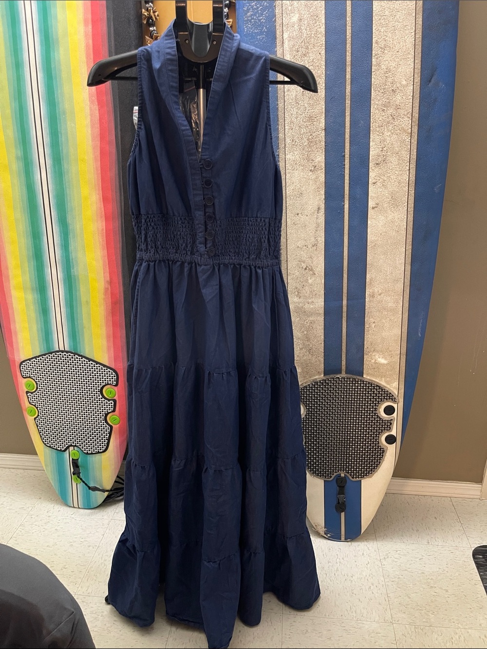 Navy Sleeveless Maxi Dress with Smocked Waist